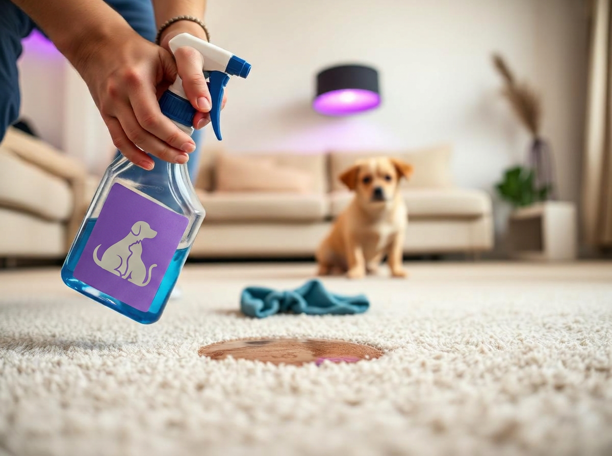 Pet stain removal on carpet in Langley BC — enzyme treatment applied by a technician